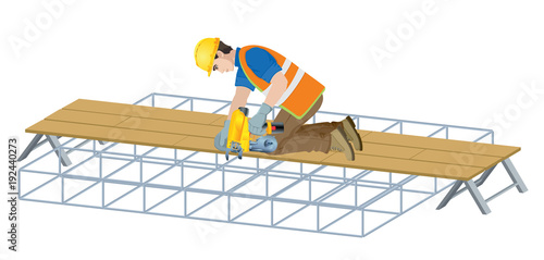Rebar work in construction site. Vector illustration on white background