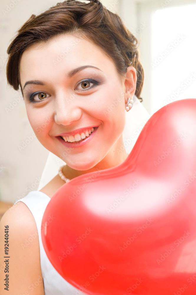 bride with red heart shaped balloon bride with red heart shaped balloon