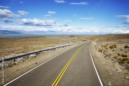 Road to El Chalten village with Fitz Roy Mountain range in background  Argentina.