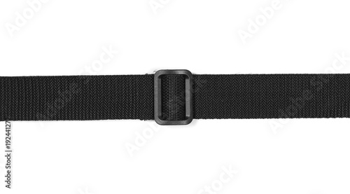 Black nylon fastening belt, strap isolated on white background photo