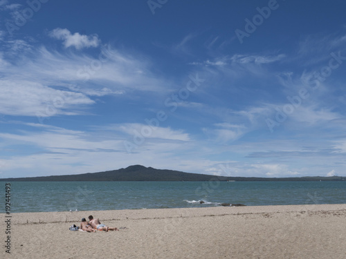 Rangitoto Volcano Auckland coast New Zealand. View from Saint Heliers Bay photo