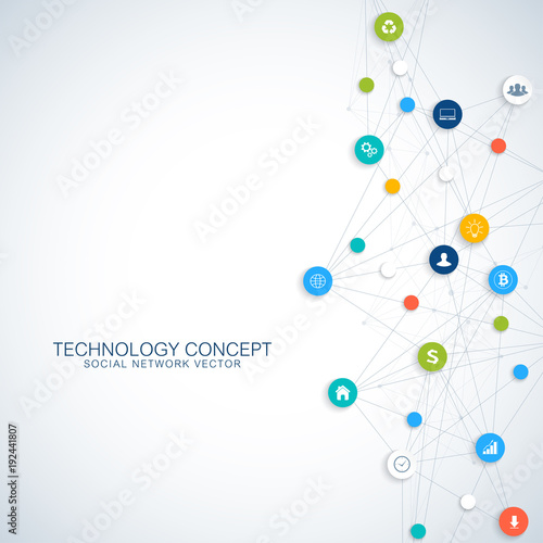 Geometric graphic background communication. Cloud computing and global network connections concept design. Big data complex with compounds. Digital data visualization. Scientific cybernetic vector.