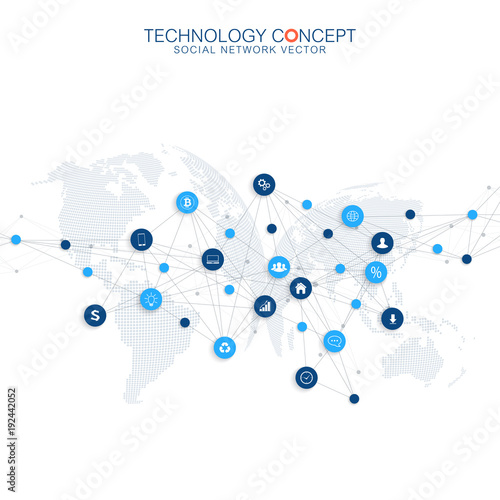 Abstract business vector infographic. Cloud computing and global network connections concept design. Scientific business template with icons for brochure, diagram, workflow, timeline, web design.