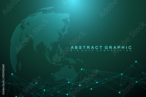 Geometric graphic background molecule and communication. Big data complex with compounds. Perspective backdrop. Minimal array. Digital data visualization. Scientific cybernetic vector illustration.