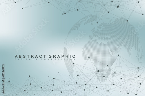 Big data complex world globe. Graphic abstract background communication. Perspective backdrop of depth. Virtual minimal array with compounds. Digital data visualization. Vector illustration Big data.