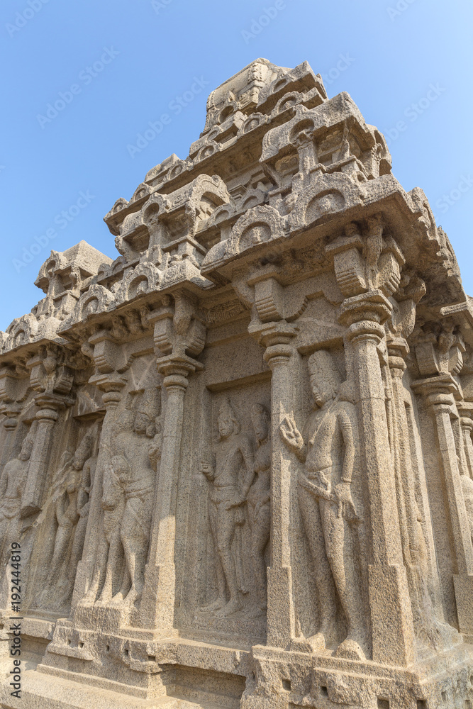 The Five Rathas, detail on Arjuna ratha, Mahabalipuram, Tamil Nadu, India