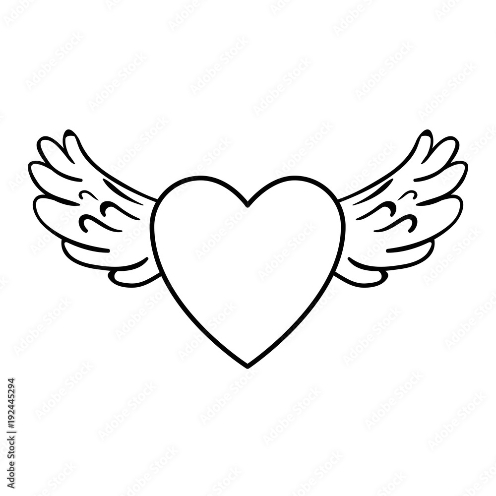 heart love sticker art with wings vector illustration design