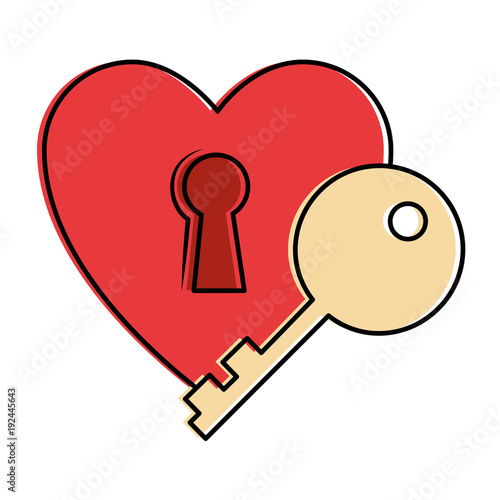 heart love sticker art with key hole vector illustration design