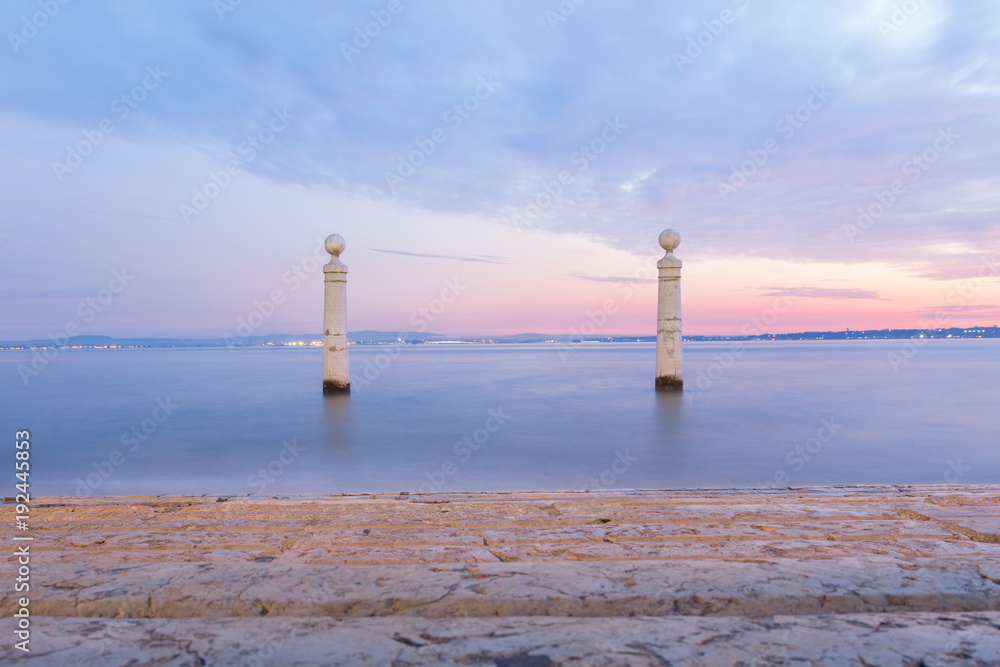Lisbon (Portugal) - View of river Tejo in the sunset in Cais das Colunas