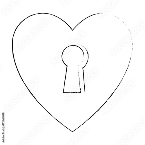 heart love sticker art with key hole vector illustration design