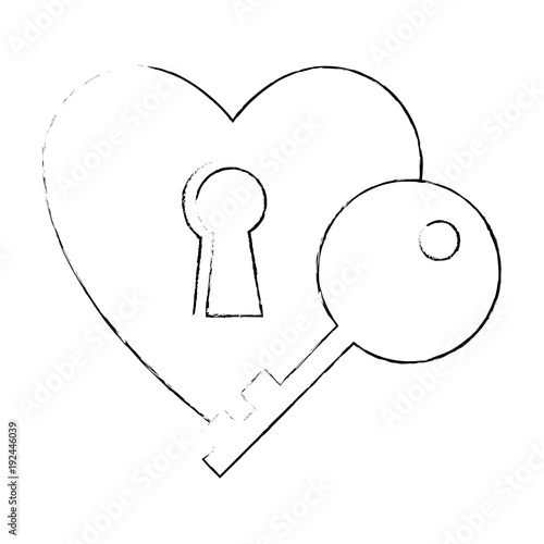 heart love sticker art with key hole vector illustration design