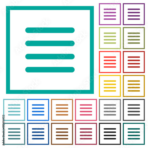 Text align justify flat color icons with quadrant frames