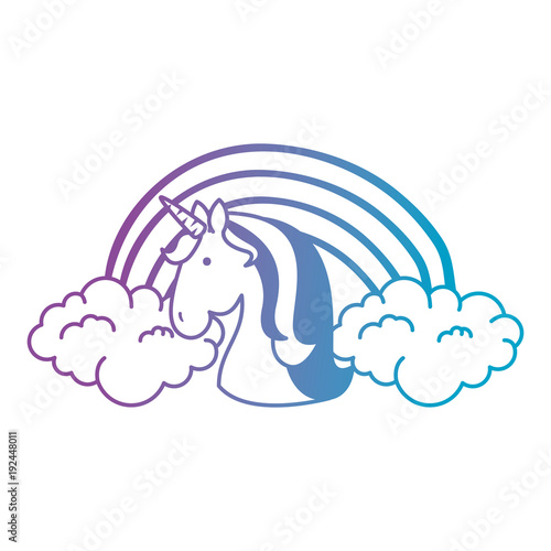 cute unicorn with rainbow fantasy sticker vector illustration design