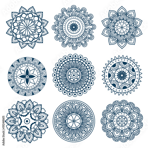 boho style mandala set icons vector illustration design