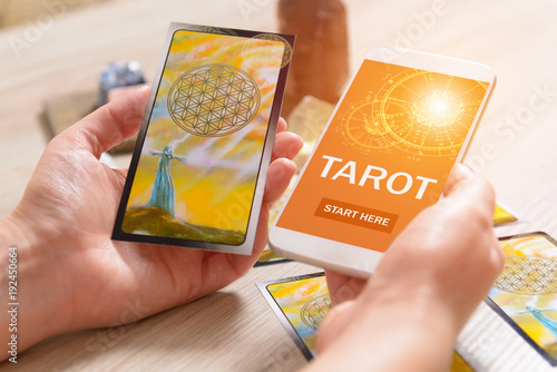 Tarot cards and mobile phone photo