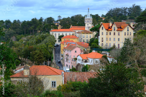 Landscape of Sintra with Sintra Town Hall and surrounding buildings, Portugal