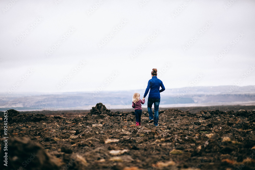 mom and daughter travel.Traveling with children concept.