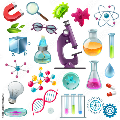 Science Icons Cartoon Set