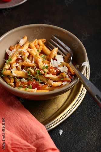Pasta with tomato sauce in bowl