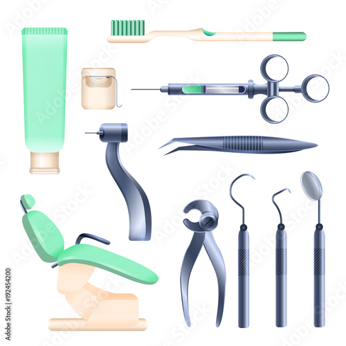 Dental appliances - set of realistic vector isolated objects