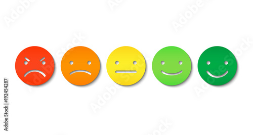 Feedback emoticon flat design icon set with shadow on background. 3D cute icon design. Papercut style.