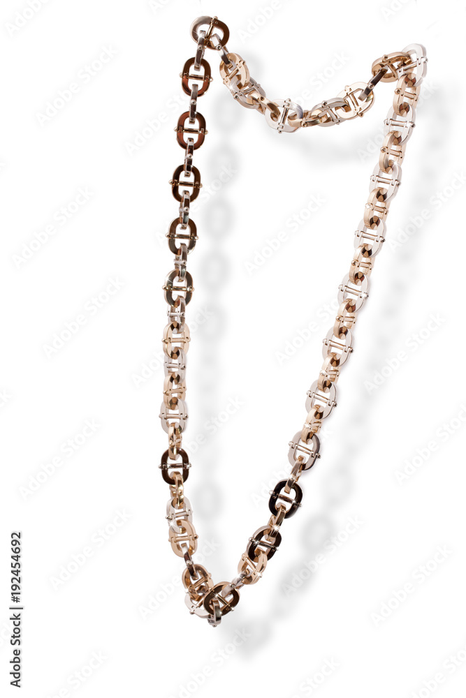 Precious yellow gold chain on white isolated background. Precious yellow gold chain on white isolated background.
