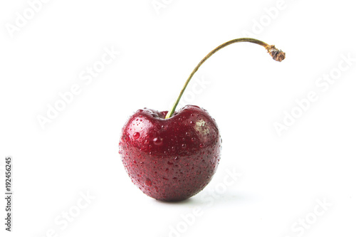 cherry berry with water drops. Isolated Close-up