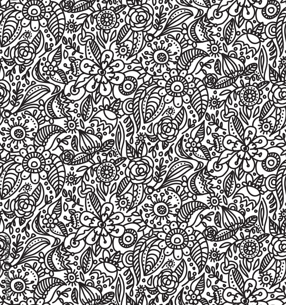Black and white floral pattern. Abstract flowers seamless background Black and white floral pattern. Abstract flowers seamless background
