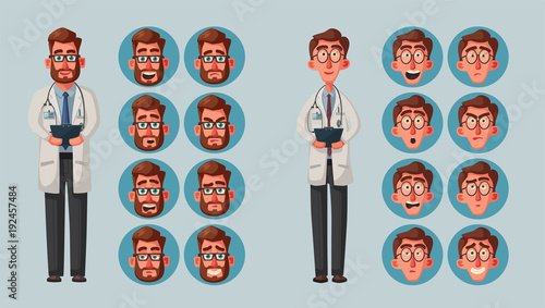 Smart doctor. Funny character design. Cartoon vector illustration