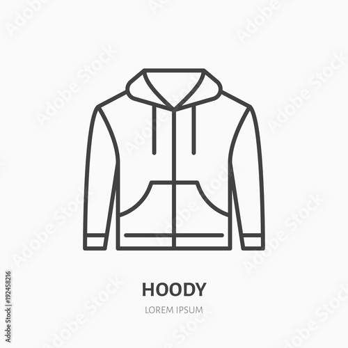 Hoodie, sweater flat line icon. Casual apparel store sign. Thin linear logo for clothing shop.