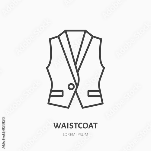 Vest, waistcoat flat line icon. Garment store sign. Thin linear logo for clothing shop.
