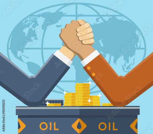 Vector illustration of two powerful men who are fighting for world oil market