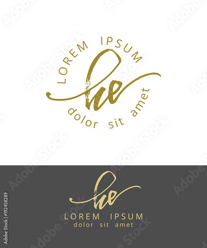H E. Handdrawn Brush Monogram Calligraphy Logo Design