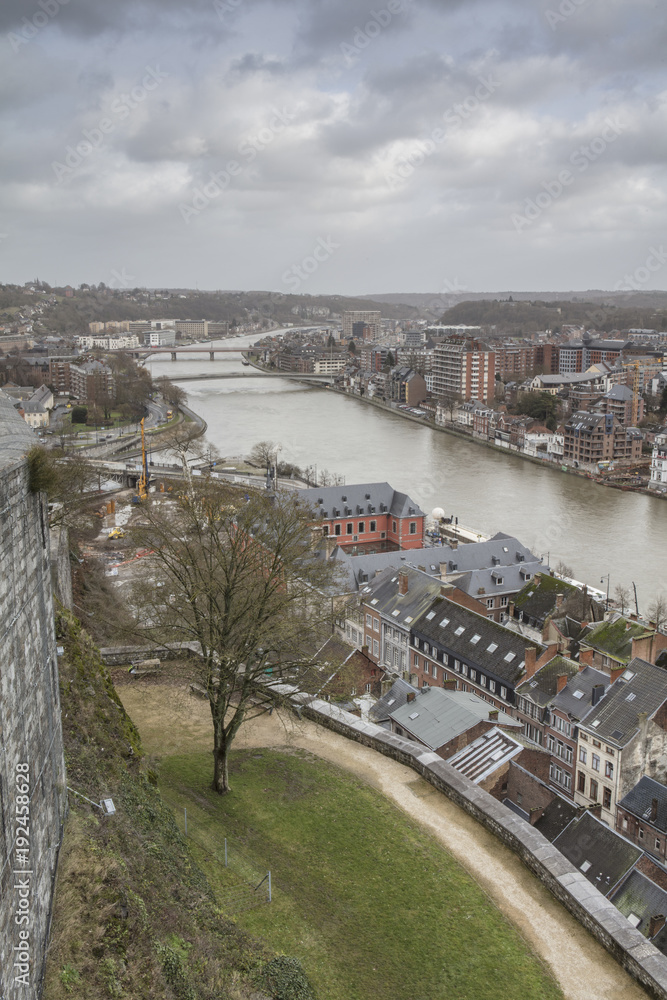 Cityscape of Namur view from the Historic Citadel of Namur, Wallonia region, Belgium