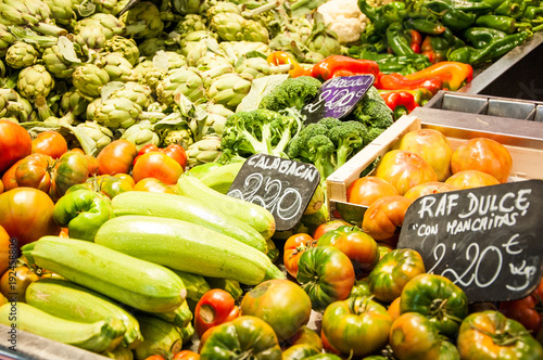 Street market with vegetables and fruits