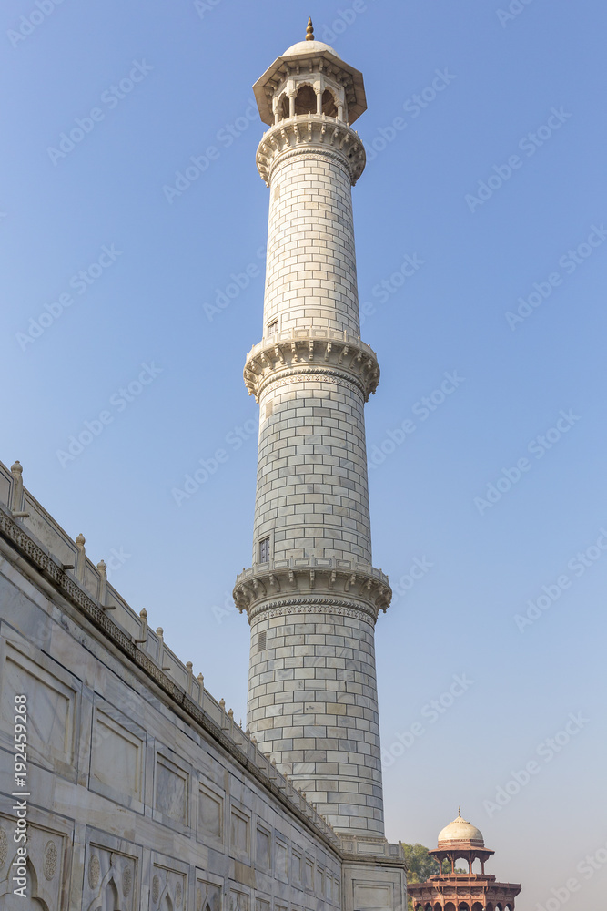 ivory-white minaret of the Taj Mahal, Agra, Uttar Pradesh, India