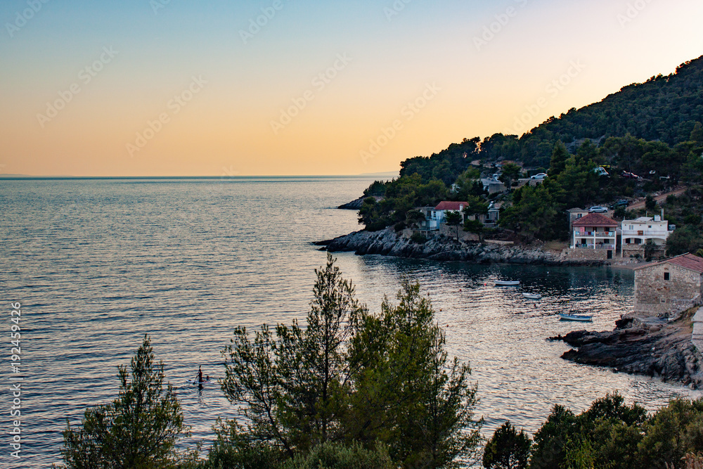 Beautiful sunset over croatian coastline