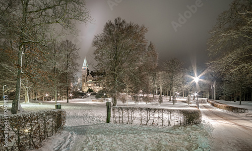 Park entrance to Teleborg castle in Winter season, Sweden photo