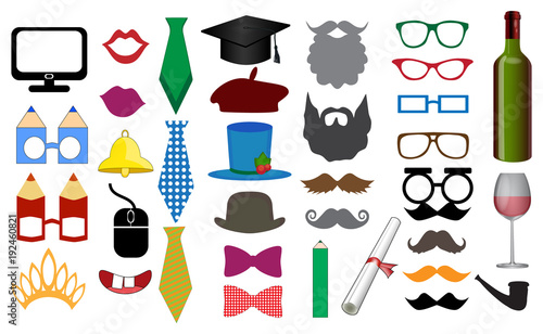 Photo Booth Props and Scrapbooking Vector Set for Graduation Parties. Party for Student