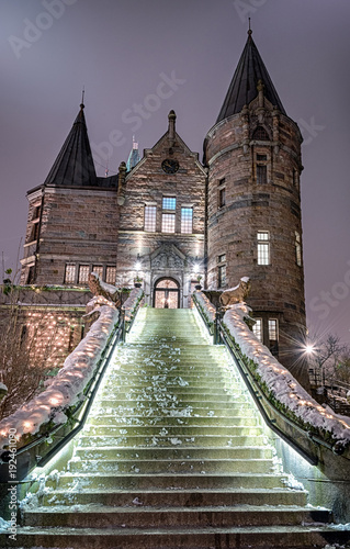 Vertical view for Teleborg castle in winter, Sweden photo