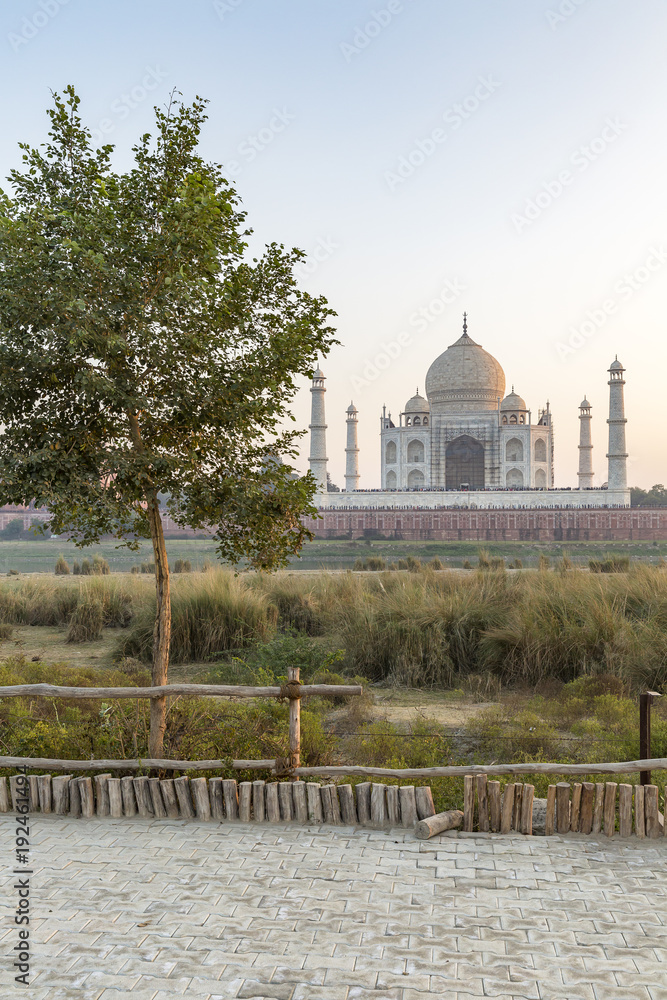 Taj Mahal as seen from across the Yamuna River (northern view), Agra, Uttar Pradesh, India