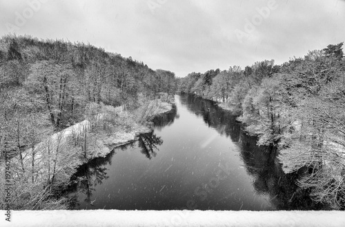 Morrum river in winter scenery - bridge overview