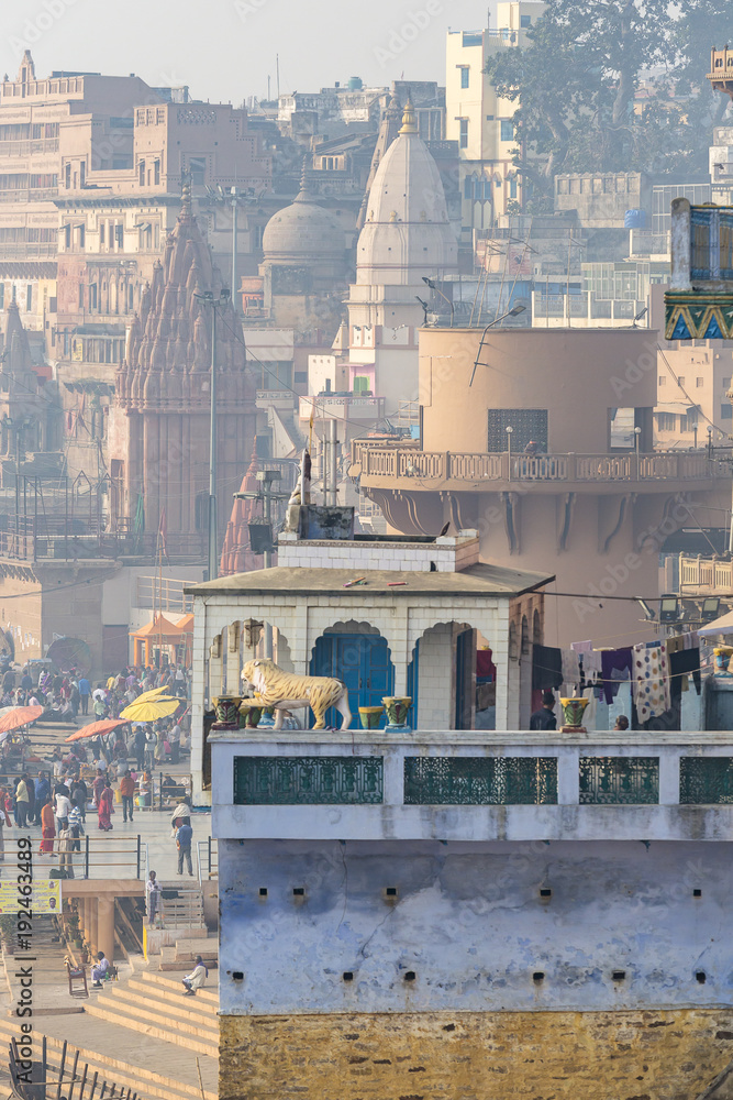 Fototapeta premium ghats at the banks of Ganges river, Varanasi, Uttar Pradesh, India