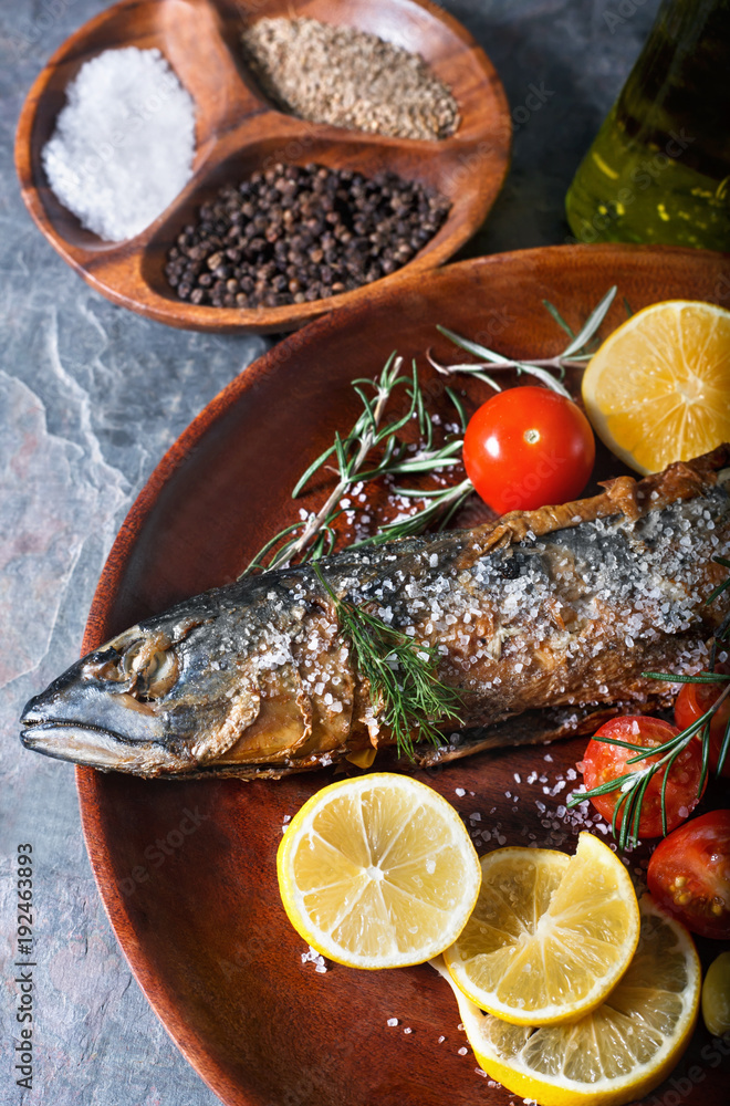 freshly grilled fish with vegetables and spices freshly grilled fish with vegetables and spices