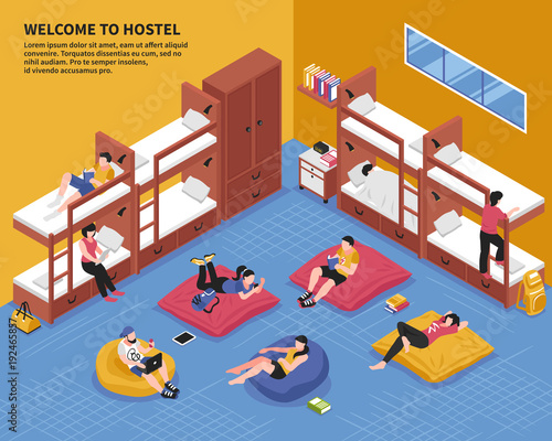 Hostel Bedroom Isometric Illustration