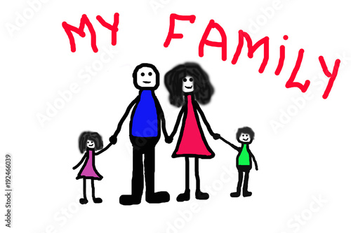 Painted family on a white background