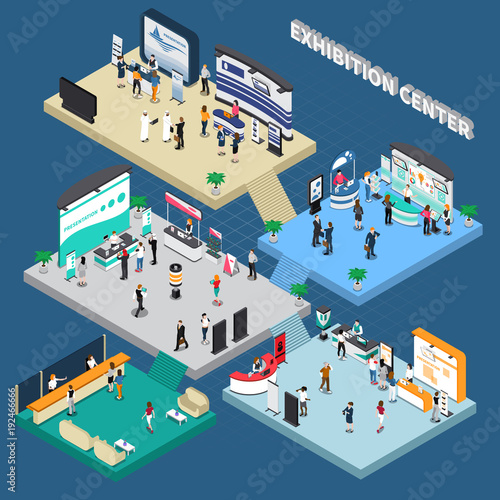 Multistory Exhibition Center Isometric Composition