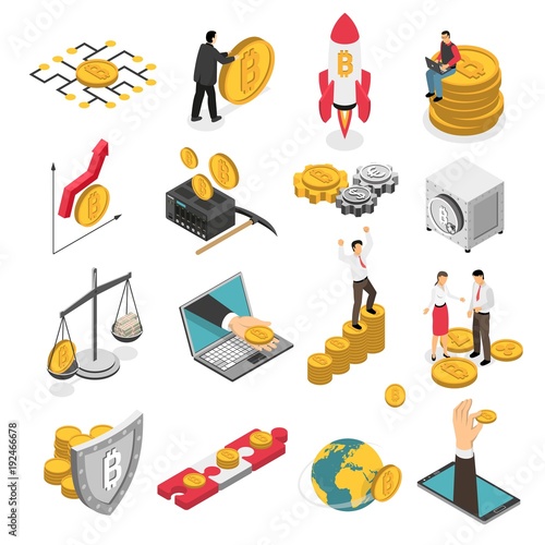 Cryptocurrency Isometric Icons Set