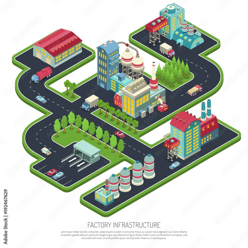 Factory Infrastructure Isometric Composition