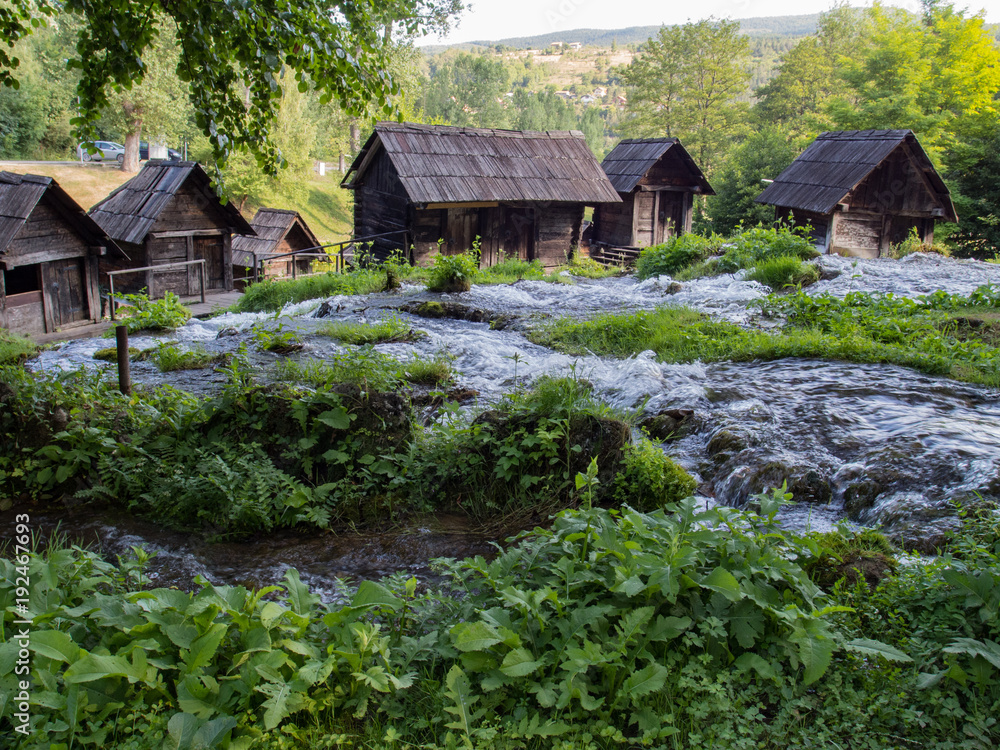 Beautiful unique Jajce watermills in Bosna and Hercegovina